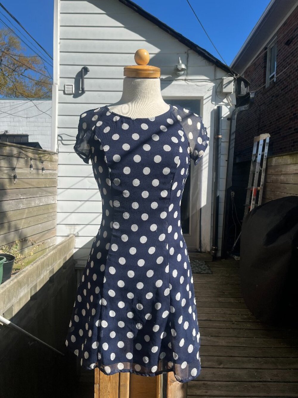 Navy Blue and White PolkaDot A-line Dress